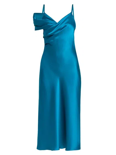Alberta Ferretti Women's Satin One-shoulder Gown In Blue