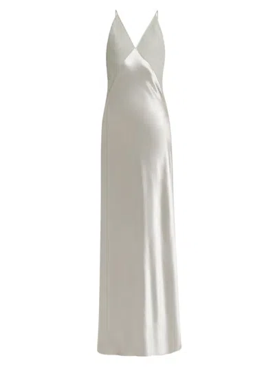 Alberta Ferretti Women's Satin V-neck Maxi Dress In Gray