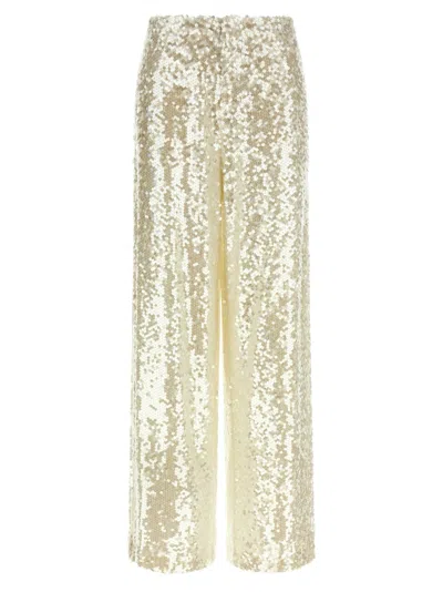 Alberta Ferretti Gold Sequin-embellished Wide-leg Pants In Neutral