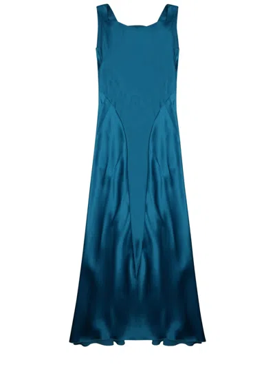 Alberta Ferretti Long Satin Dress V Neckline Backless In Blue