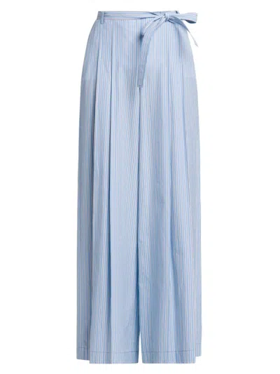 Alberta Ferretti Striped Pleated Wide-leg Belted Trousers In Blue