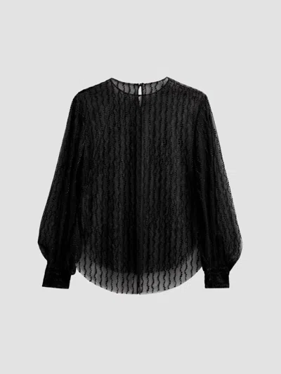 Alberta Ferretti Women's Striped Sheer Blouse In Black
