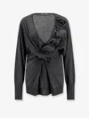 Alberta Ferretti Women Virgin Wool Sweater With Ruffles In Gray