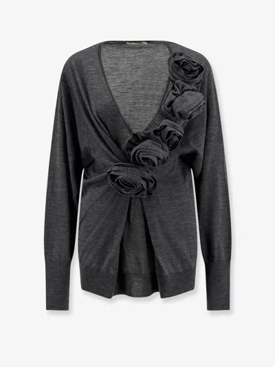 Alberta Ferretti Women Virgin Wool Sweater With Ruffles In Gray
