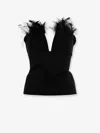 Alberta Ferretti Women Viscose Blend Top With Feathers Profile In Black