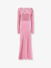 Alberta Ferretti Women Viscose Long Dress With Silk Top With Sequins In Animal Print