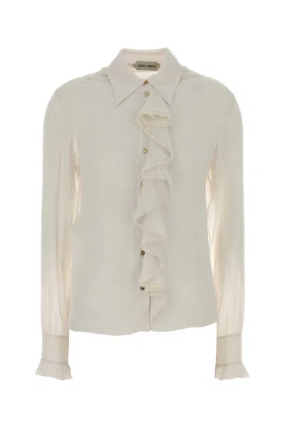 Alberta Ferretti Ruffled Polo-collar Shirt In Neutral