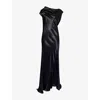 Alberta Ferretti Womens Black Draped Asymmetric Woven Maxi Dress