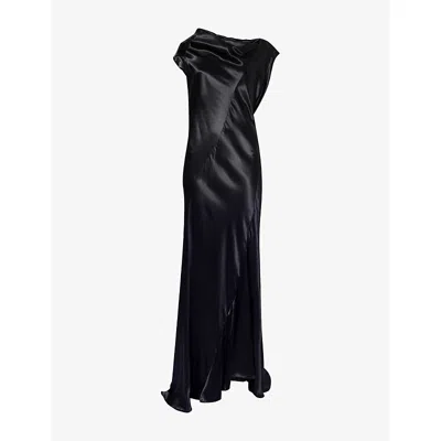 Alberta Ferretti Womens Black Draped Asymmetric Woven Maxi Dress