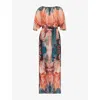 Alberta Ferretti Womens Habotai Abstract-print Silk Maxi Dress Fantasy Print Violet In Fantasy Print Violet