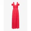 Alberta Ferretti Womens Pleated Shoulder-straps Silk Maxi Dress Fucsia In Pink