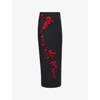 Alberta Ferretti Womens Grey Floral-embroidery High-waist Stretch-wool Blend Midi Skirt In Black