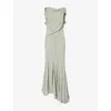 Alberta Ferretti Womens Ice Ruffled Creponne Woven Maxi Dress In Gray