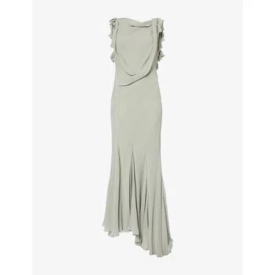 Alberta Ferretti Womens Ice Ruffled Creponne Woven Maxi Dress In Gray