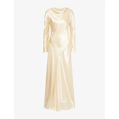 Alberta Ferretti Womens Ivory Draped-neckline Long-sleeves Woven Maxi Dress In White