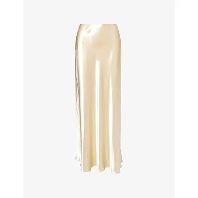 Alberta Ferretti Womens Ivory Shiny-satin High-waist Woven Maxi Skirt In Nude