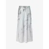 Alberta Ferretti Womens Multi Ice Blossom-print High-rise Satin Maxi Skirt In Blue