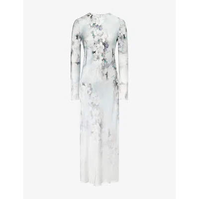 Alberta Ferretti Womens Multi Ice Floral Long-sleeves Woven Maxi Dress In Metallic