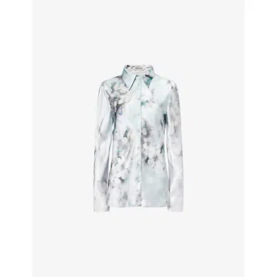 Alberta Ferretti Womens Multi Ice Satin Floral Woven Shirt In White