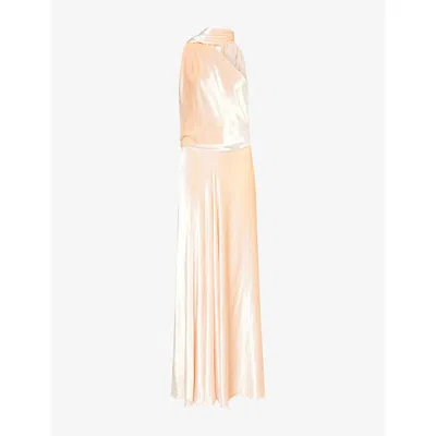 Alberta Ferretti Womens Pink Velvet One-shoulder Woven Maxi Dress In Orange
