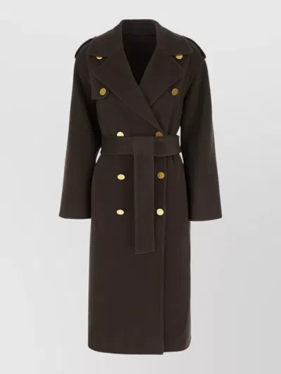Alberta Ferretti Wool Blend Coat Notched Lapels Belt In Black