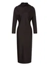 Alberta Ferretti Slit Back Fitted High Neck Midi Dress In Gray