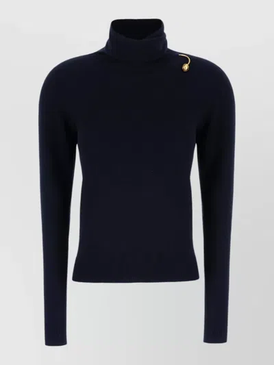 Alberta Ferretti Wool Blend Sweater Turtleneck Gold Accents In Blue