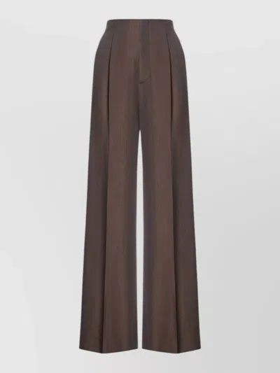 Alberta Ferretti Wool Blend Tailored Wide Leg Trousers In Brown
