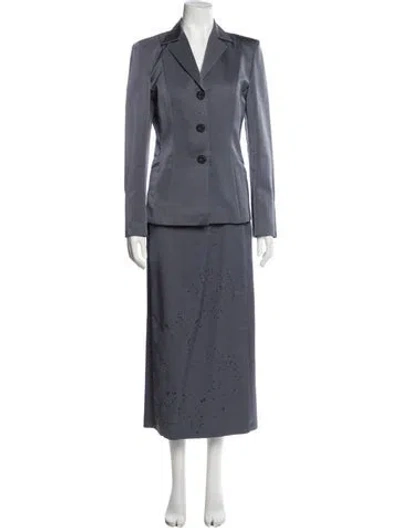 Pre-owned Alberta Ferretti Wool Embroidered Accent Skirt Set In Gray