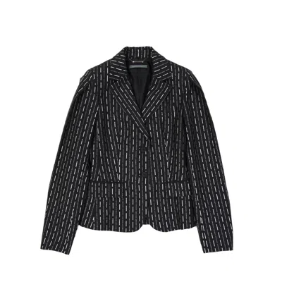 Alberta Ferretti Wool Jacket With Striped Pattern In Black