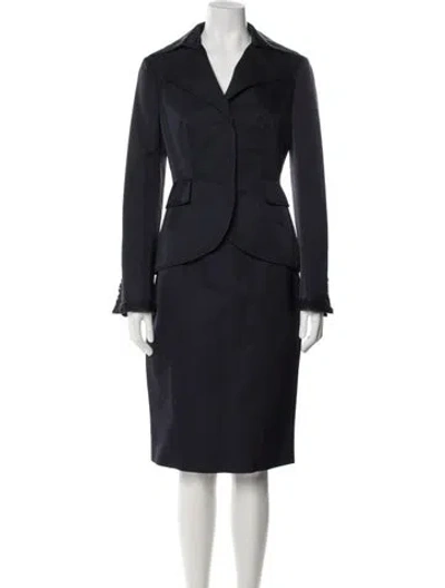 Pre-owned Alberta Ferretti Wool Mesh Accents Skirt Set In Blue