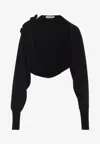 Alberta Ferretti Open Front Black Wool And Silk Cardigan In Black