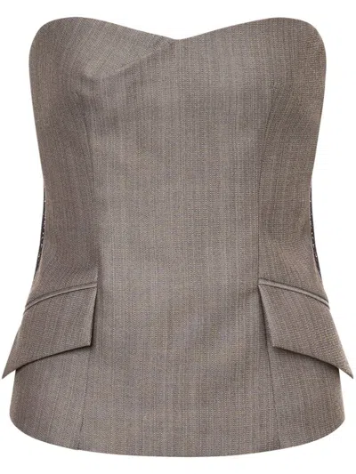 Alberta Ferretti Wool Tweed Bustier Top In Bunt