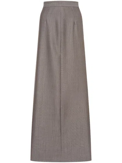 Alberta Ferretti Wool Tweed Long Skirt In Gray
