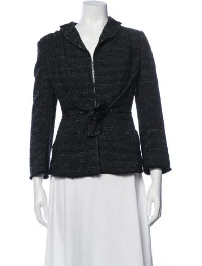 Pre-owned Alberta Ferretti Wool Tweed Pattern Jacket In Black/blue