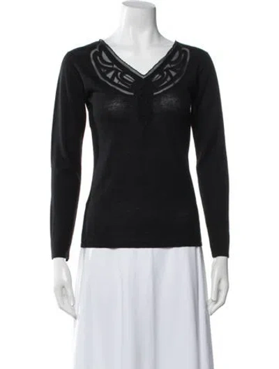 Pre-owned Alberta Ferretti Wool V-neck Top In Black