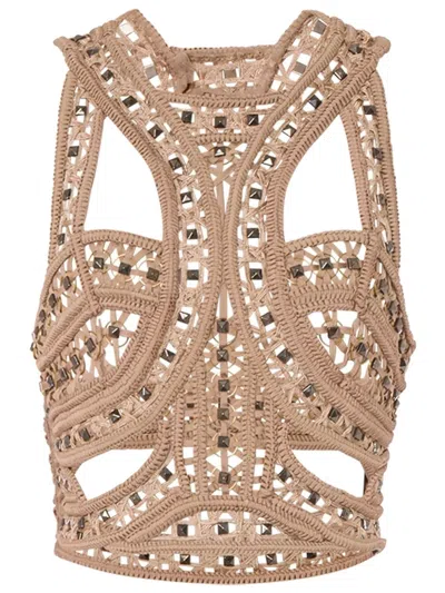 Alberta Ferretti Woven Tank Top In Neutral
