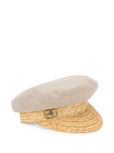 Alberta Ferretti Woven-trim Hat In Brown