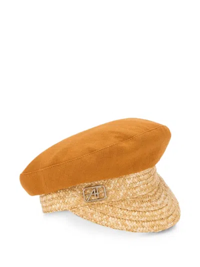 Alberta Ferretti Woven-visor Linen Cap In Burgundy