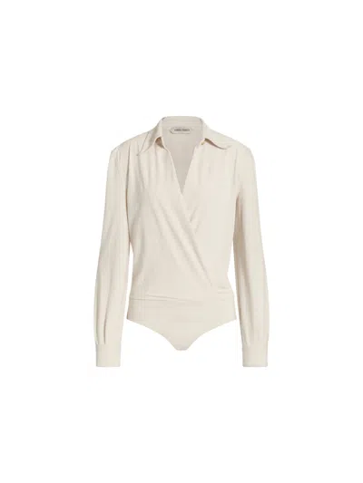 Alberta Ferretti Wrap-style V-neck Long-sleeve Bodysuit In White