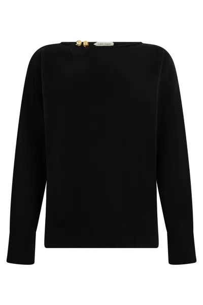 Alberta Ferretti -inspired Wool Silk Cashmere Sweater With Golden Detail In Black