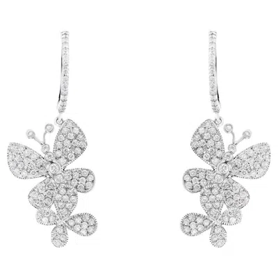 Pre-owned Alberto 1.28 Ctw White Diamond Butterfly Earrings In 14k White Gold