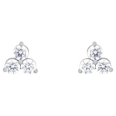 Pre-owned Alberto 14k White Gold Three Diamond Cluster Stud Earrings - 1.00ctw
