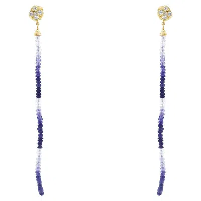 Pre-owned Alberto 14k Yellow Gold Multicolor Sapphire Drop Earrings Diamond Accents