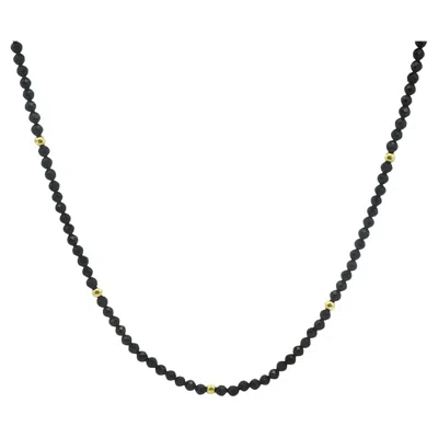 Pre-owned Alberto 20-inch Round Black Spinel Beaded Necklace 14k Gold Accents