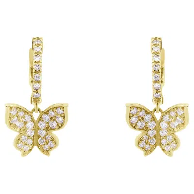 Pre-owned Alberto .96 Ctw White Diamond Butterfly Earrings In 14k Yellow Gold