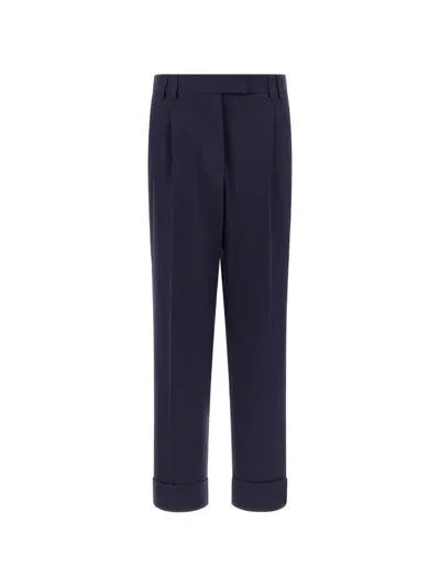 Alberto Biani Albertino Tailored Pants Pleats Cuffs Belt Loops In Blue