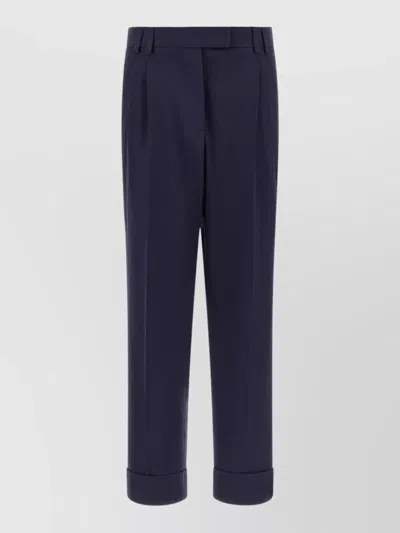 Alberto Biani Albertino Tailored Pants Pleats Cuffs Belt Loops In Blue