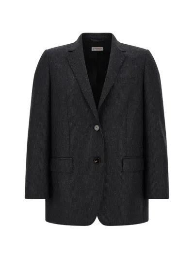 Alberto Biani America Pinstripe Wool Blazer In Gray