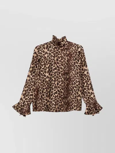 Alberto Biani Animal High Neck Leopard Top In Multi